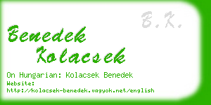 benedek kolacsek business card